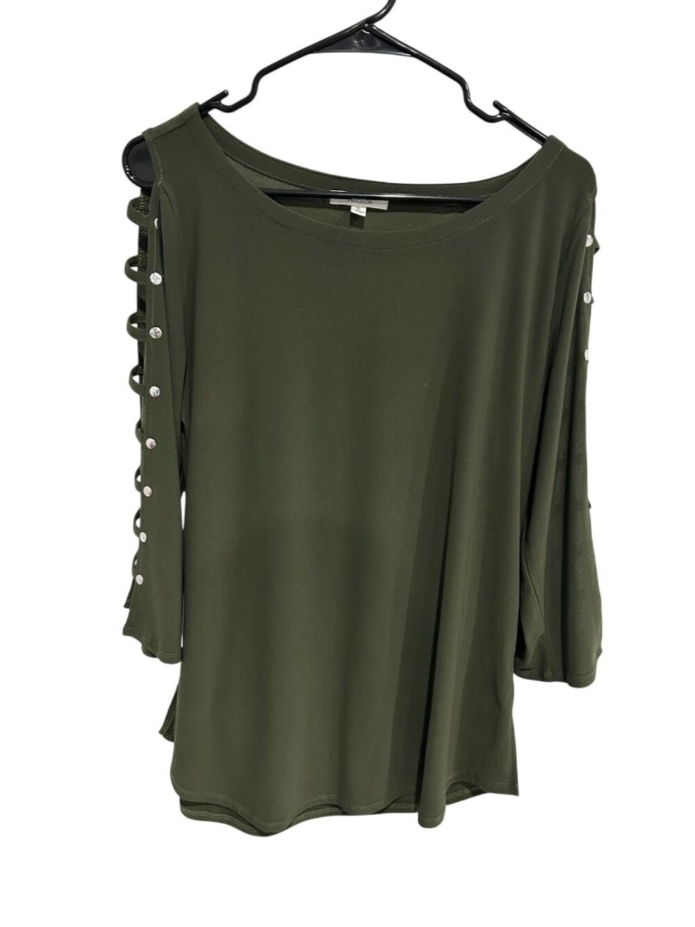 89th & Madison Womens Olive Green Ladder Sleeve Top Size XL Boho Minimalist
